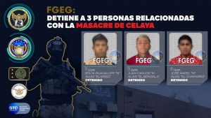 La FGEG capturó a tres hombres que intervinieron en el multihomicidio del hotel y bar Gala, en Celaya. La FGEG capturó a tres hombres que intervinieron en el multihomicidio del hotel y bar Gala, en Celaya.
