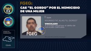La FGE detuvo a “El Gordo” acusado del homicidio de una mujer, ocurrido el pasado 20 de julio, en la colonia Geovillas de Los Sauces, en Celaya La FGE detuvo a “El Gordo” acusado del homicidio de una mujer, ocurrido el pasado 20 de julio, en la colonia Geovillas de Los Sauces, en Celaya