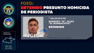 Bajo orden de aprehensión, la Fiscalía General del Estado localizó y logró la detención de ROBERTO “N”, de apodo “El Borrachito”, presunto imputado en el homicidio de un periodista ludovicense y tres personas más Bajo orden de aprehensión, la Fiscalía General del Estado localizó y logró la detención de ROBERTO “N”, de apodo “El Borrachito”, presunto imputado en el homicidio de un periodista ludovicense y tres personas más