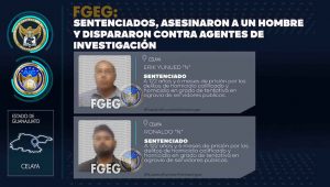 Pasarán más de 120 años en la cárcel RONALDO “N” y ERIK YUNUED “N”, por asesinar a un hombre y disparar contra elementos de la AIC, en Celaya Pasarán más de 120 años en la cárcel RONALDO “N” y ERIK YUNUED “N”, por asesinar a un hombre y disparar contra elementos de la AIC, en Celaya