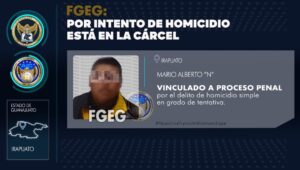 La Fiscalía General del Estado logró que MARIO ALBERTO «N» fuera vinculado a proceso penal por homicidio en grado de tentativa, en Irapuato. La Fiscalía General del Estado logró que MARIO ALBERTO «N» fuera vinculado a proceso penal por homicidio en grado de tentativa, en Irapuato.