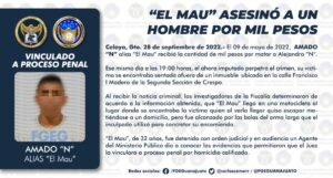 «EL MAU» ASESINÓ A UN HOMBRE POR MIL PESOS «EL MAU» ASESINÓ A UN HOMBRE POR MIL PESOS