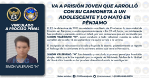 VA A PRISIÓN JOVEN QUE ARROLLÓ CON SU CAMIONETA A UN ADOLESCENTE Y LO MATÓ EN PÉNJAMO VA A PRISIÓN JOVEN QUE ARROLLÓ CON SU CAMIONETA A UN ADOLESCENTE Y LO MATÓ EN PÉNJAMO