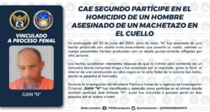 CAE SEGUNDO PARTÍCIPE EN EL HOMICIDIO DE UN HOMBRE ASESINADO DE UN MACHETAZO EN EL CUELLO CAE SEGUNDO PARTÍCIPE EN EL HOMICIDIO DE UN HOMBRE ASESINADO DE UN MACHETAZO EN EL CUELLO