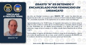 ERASTO «N» ES DETENIDO Y ENCARCELADO POR FEMINICIDIO EN URIANGATO ERASTO «N» ES DETENIDO Y ENCARCELADO POR FEMINICIDIO EN URIANGATO