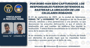 POR ROBO HAN SIDO CAPTURADOS. LOS RESPONSABLES FUERON DETENIDOS AL RASTREAR LA UBICACIÓN DE LOS CELULARES ROBADOS. POR ROBO HAN SIDO CAPTURADOS. LOS RESPONSABLES FUERON DETENIDOS AL RASTREAR LA UBICACIÓN DE LOS CELULARES ROBADOS.