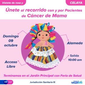 SSG realizará en Celaya un recorrido este domingo 9 de octubre con motivo del mes de la lucha contra el Cáncer de mama. SSG realizará en Celaya un recorrido este domingo 9 de octubre con motivo del mes de la lucha contra el Cáncer de mama.