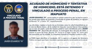 ACUSADO DE HOMICIDIO Y TENTATIVA DE HOMICIDIO, ESTÁ DETENIDO Y VINCULADO A PROCESO PENAL, EN IRAPUATO. ACUSADO DE HOMICIDIO Y TENTATIVA DE HOMICIDIO, ESTÁ DETENIDO Y VINCULADO A PROCESO PENAL, EN IRAPUATO.