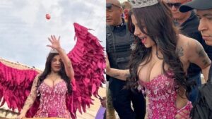 Le lanzan huevos a Karely Ruiz en Carnaval de Guaymas Le lanzan huevos a Karely Ruiz en Carnaval de Guaymas