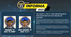 “El CHINO” y “EL 21” SON SENTENCIADOS POR HOMICIDIO EN SAN MIGUEL DE ALLENDE “El CHINO” y “EL 21” SON SENTENCIADOS POR HOMICIDIO EN SAN MIGUEL DE ALLENDE