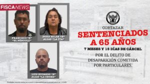 Obtiene la Fiscalía General del Estado fallo de sentencia por más de 65 años en contra de una mujer y dos hombres, por el delito de desaparición cometida por particulares. Obtiene la Fiscalía General del Estado fallo de sentencia por más de 65 años en contra de una mujer y dos hombres, por el delito de desaparición cometida por particulares.