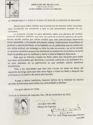 Falso sacerdote es descubierto en Irapuato; pide apoyo a la ciudadanía el Obispo Enrique Díaz Falso sacerdote es descubierto en Irapuato; pide apoyo a la ciudadanía el Obispo Enrique Díaz