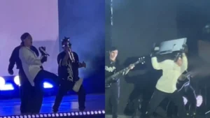 Peso Pluma es criticado por destrozar una pantalla durante su concierto Peso Pluma es criticado por destrozar una pantalla durante su concierto