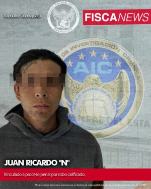 La Fiscalía de Guanajuato identificó y capturó a JUAN RICARDO “N” quien robó pertenencias y dinero en efectivo a migrantes. La Fiscalía de Guanajuato identificó y capturó a JUAN RICARDO “N” quien robó pertenencias y dinero en efectivo a migrantes.