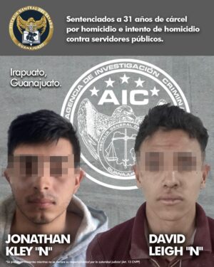 Sentenciados a 31 años por tentativa de homicidio cometido en agravio de servidores públicos y homicidio en Irapuato. Sentenciados a 31 años por tentativa de homicidio cometido en agravio de servidores públicos y homicidio en Irapuato.