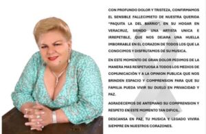 Fallece Paquita la del Barrio a los 77 años Fallece Paquita la del Barrio a los 77 años