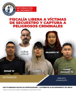 Rescatan a dos víctimas de secuestro en Irapuato; detienen a cinco presuntos criminales Rescatan a dos víctimas de secuestro en Irapuato; detienen a cinco presuntos criminales
