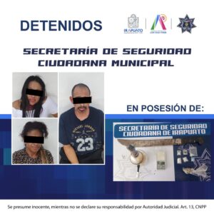 Policía municipal de Irapuato detiene a tres por posesión de drogas tras invasión a domicilio Policía municipal de Irapuato detiene a tres por posesión de drogas tras invasión a domicilio
