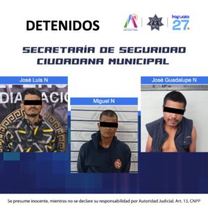 Detiene Policía Municipal de Irapuato a tres reincidentes en posesión de droga Detiene Policía Municipal de Irapuato a tres reincidentes en posesión de droga