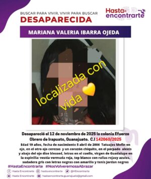 Localizan con vida a joven hija de madre buscadora en Irapuato Localizan con vida a joven hija de madre buscadora en Irapuato