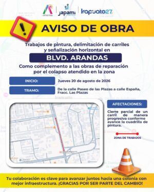 Realizarán trabajos de pintura y señalización en bulevar Arandas tras reparación por colapso Realizarán trabajos de pintura y señalización en bulevar Arandas tras reparación por colapso
